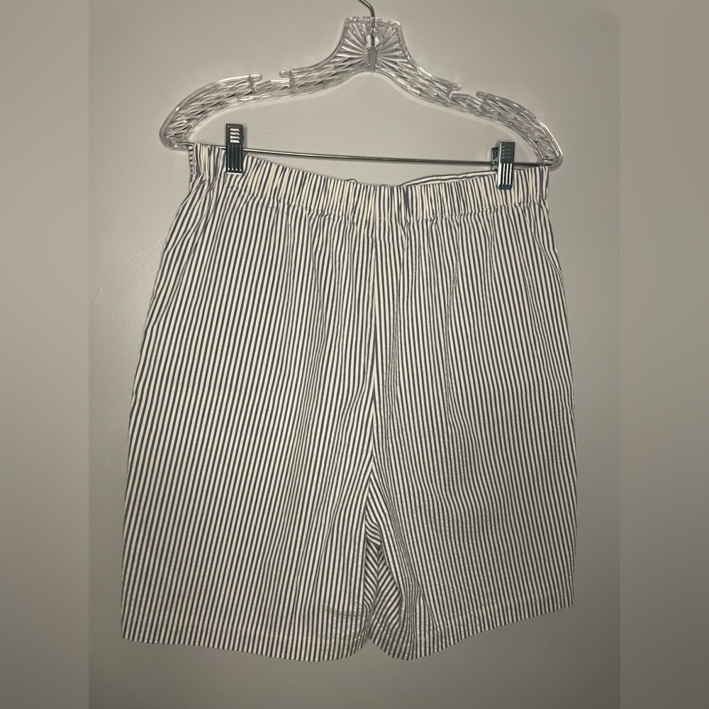 Denim & Co Vintage Blue White Stripe Shorts 4 Pockets Elastic Waist 7" Inseam - Picture 10 of 16